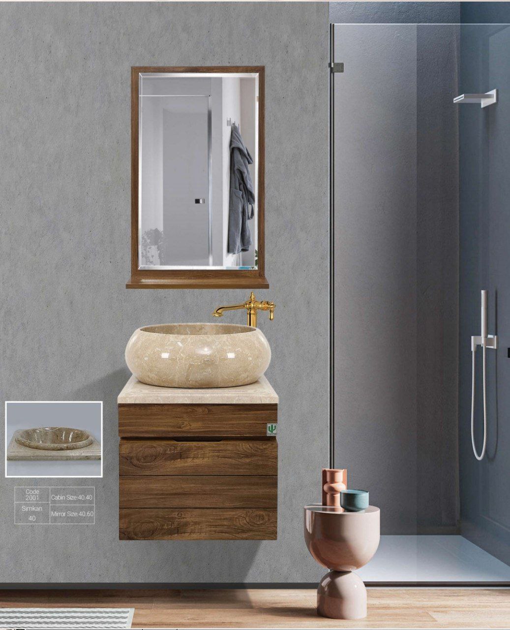 کابینت روشویی مدل  ساترون 40 طرح چوب