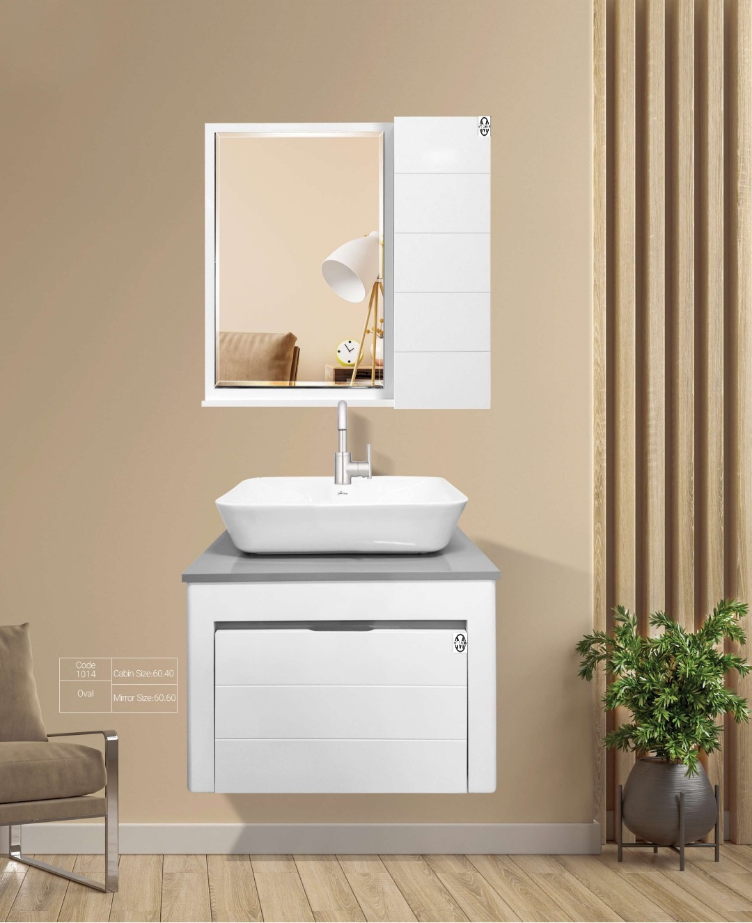 کابینت روشویی مدل 60 سفید طوسی
